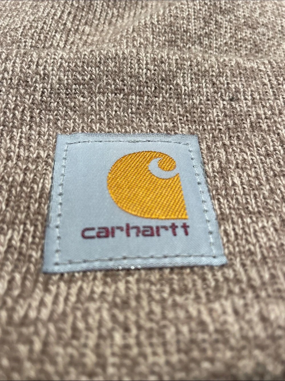 Carhartt Heathered Tan  Knit Cuffed Beanie with Gold Logo Patch